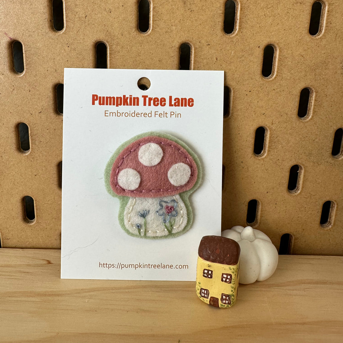 Pink Toadstool Wool Felt Pin