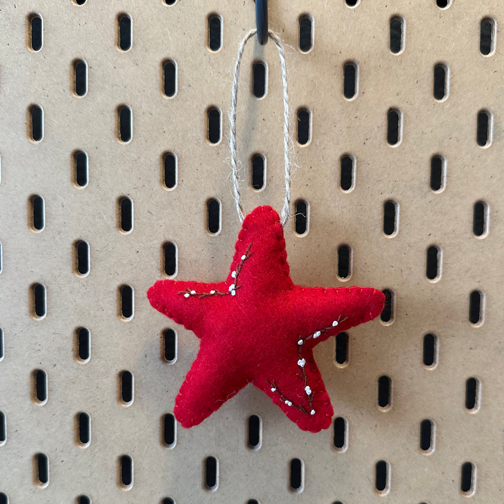 Berries and Twigs Red Star Wool Felt Ornament