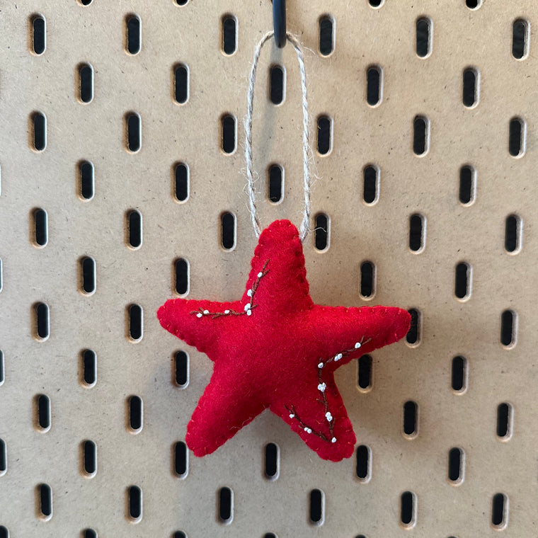 Berries and Twigs Red Star Wool Felt Ornament