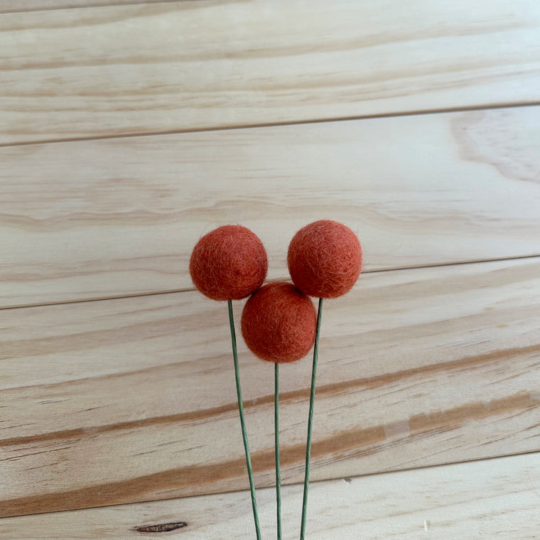 Cinnamon Brown Wool Felt Ball Flower