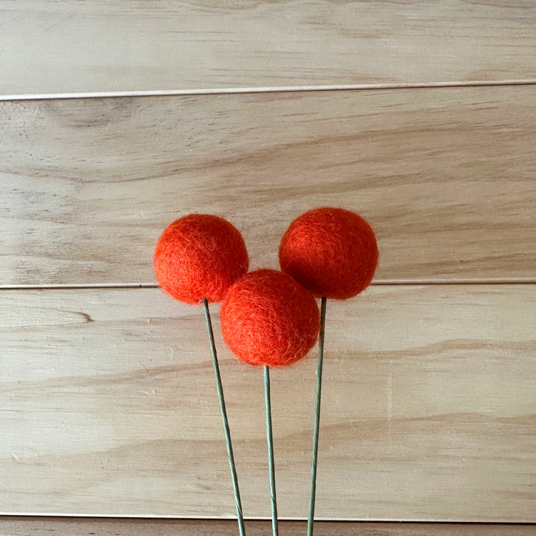 Orange Wool Felt Ball Flower