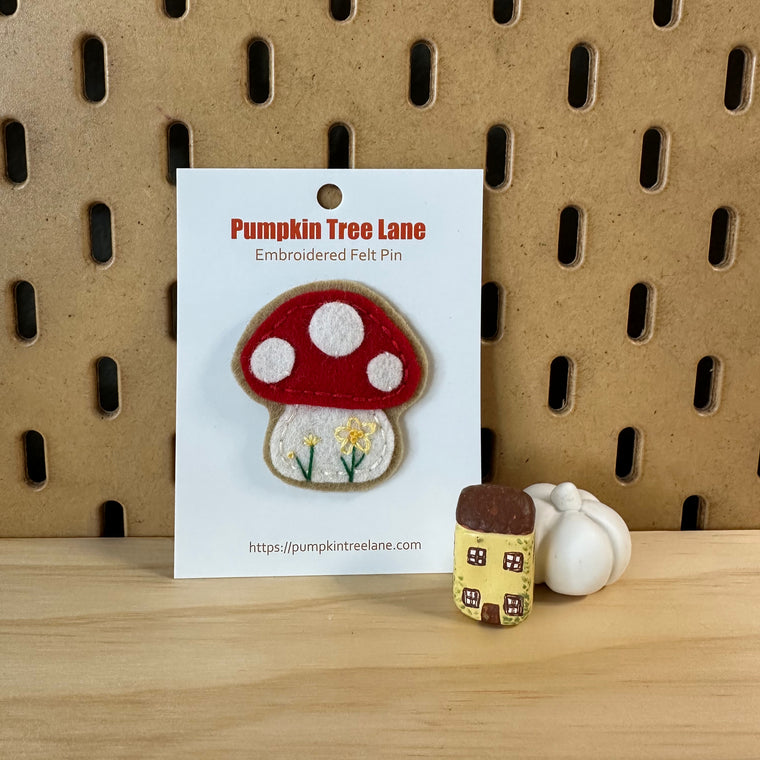 Red Toadstool Wool Felt Pin