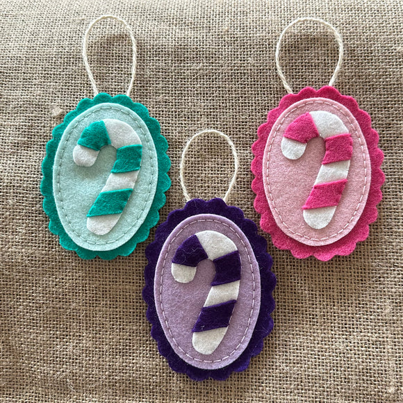 Candy Cane Trio Wool Felt Ornaments