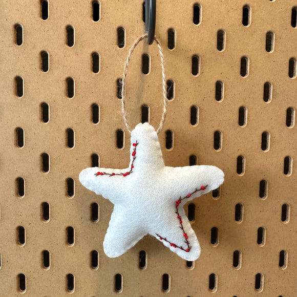 Berries and Twigs White Star Wool Felt Ornament