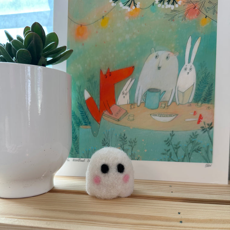 Bashful Ghost Needle Felted Figure
