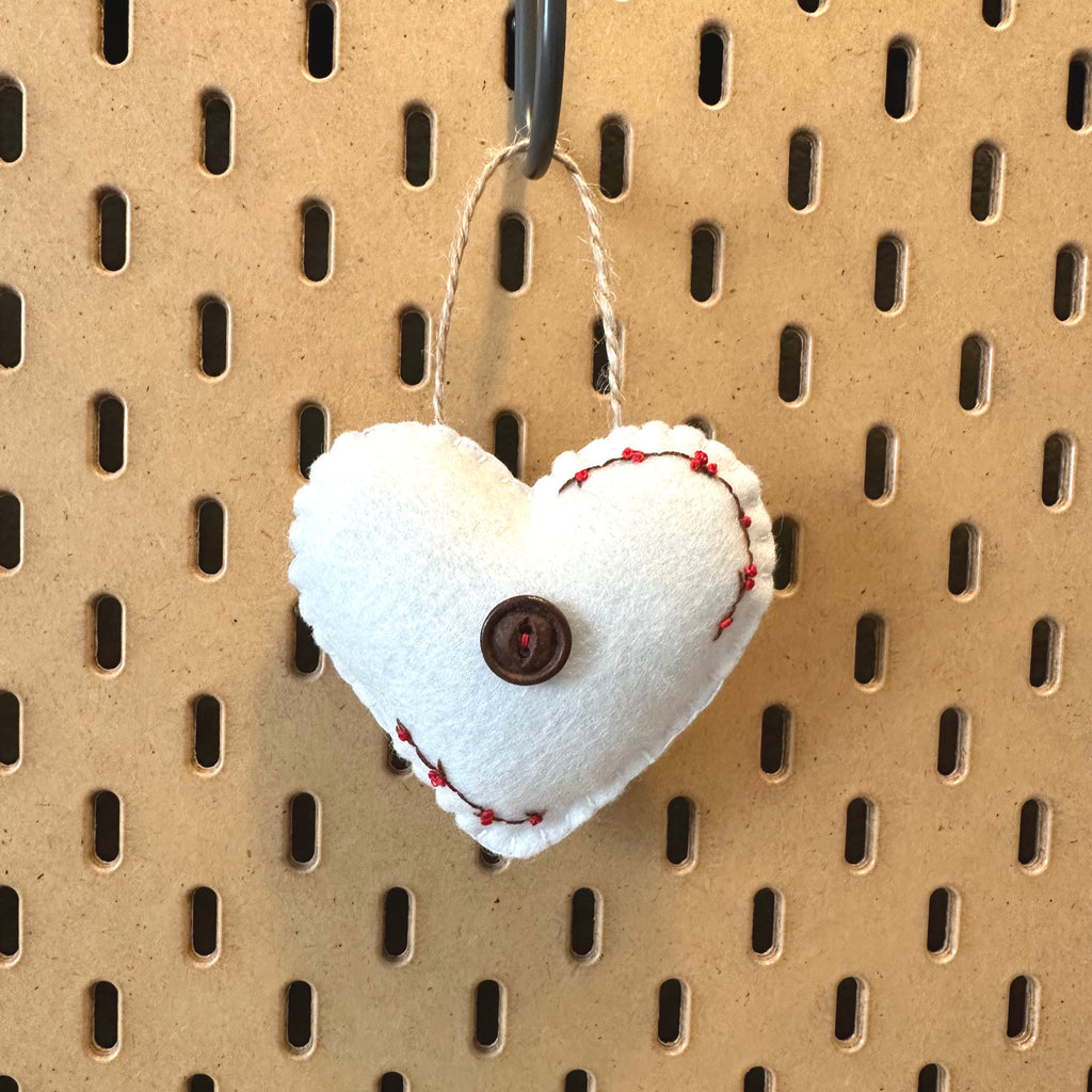Berries and Twigs White Heart Wool Felt Ornament