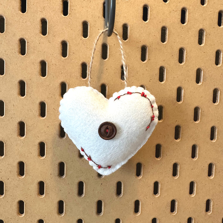Berries and Twigs White Heart Wool Felt Ornament