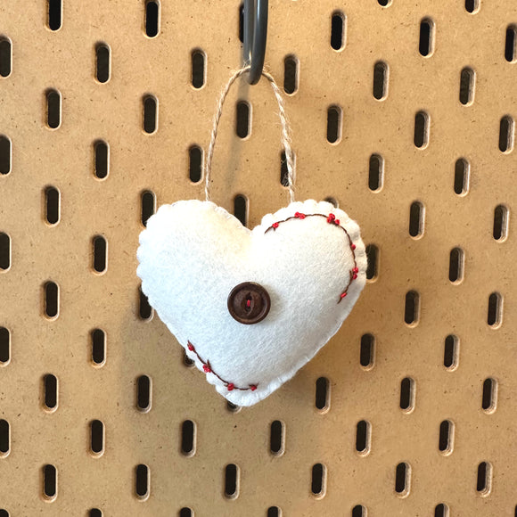 Berries and Twigs White Heart Wool Felt Ornament