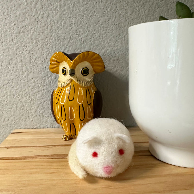 White Mouse Needle Felted Figure