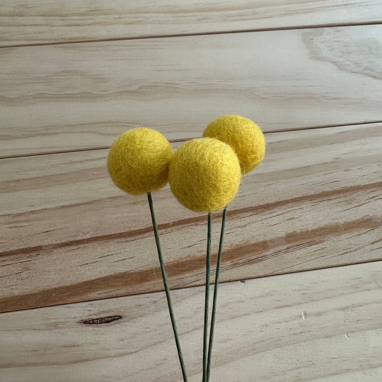 Sunny Yellow Wool Felt Ball Flower