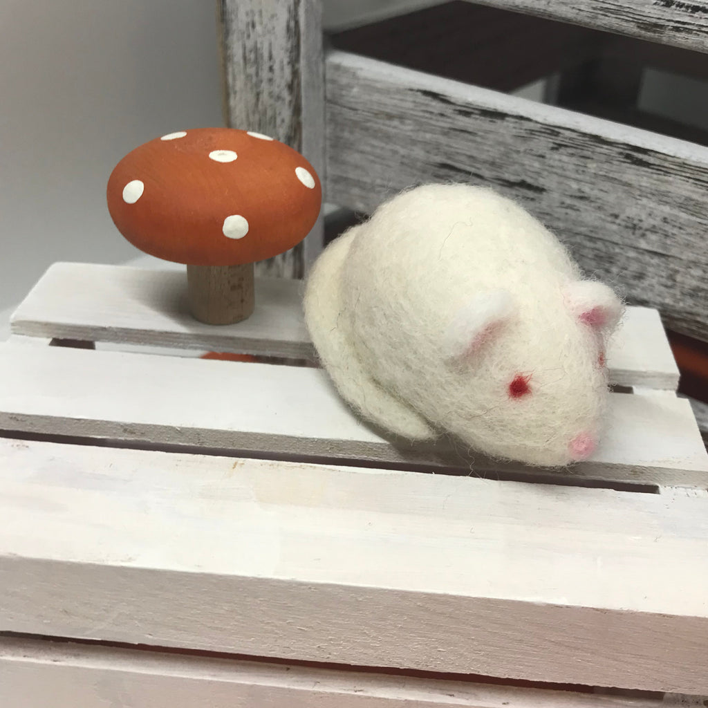 White Mouse Needle Felted Figure