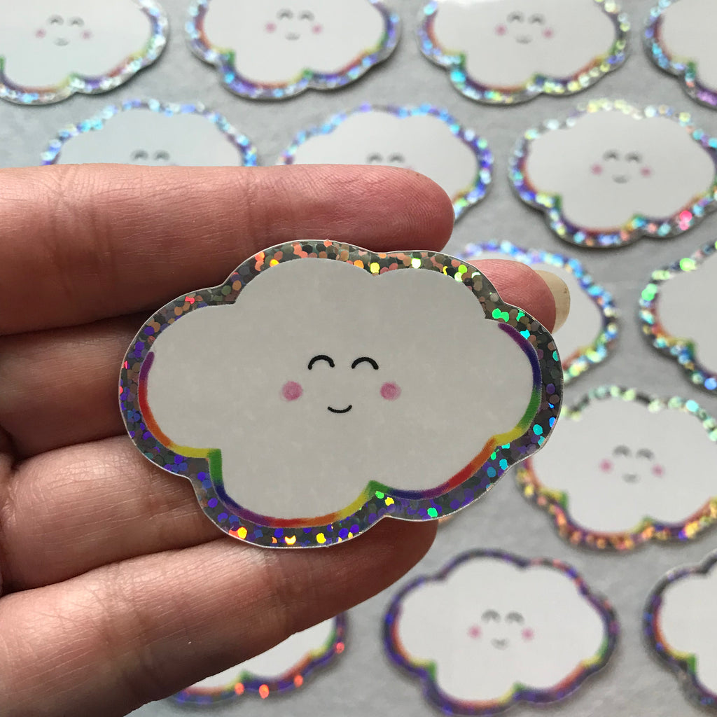 Happy Cloud Holographic Vinyl Sticker