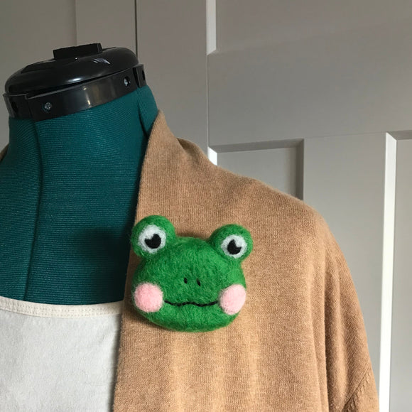 Frog Needle Felted Wool Pin